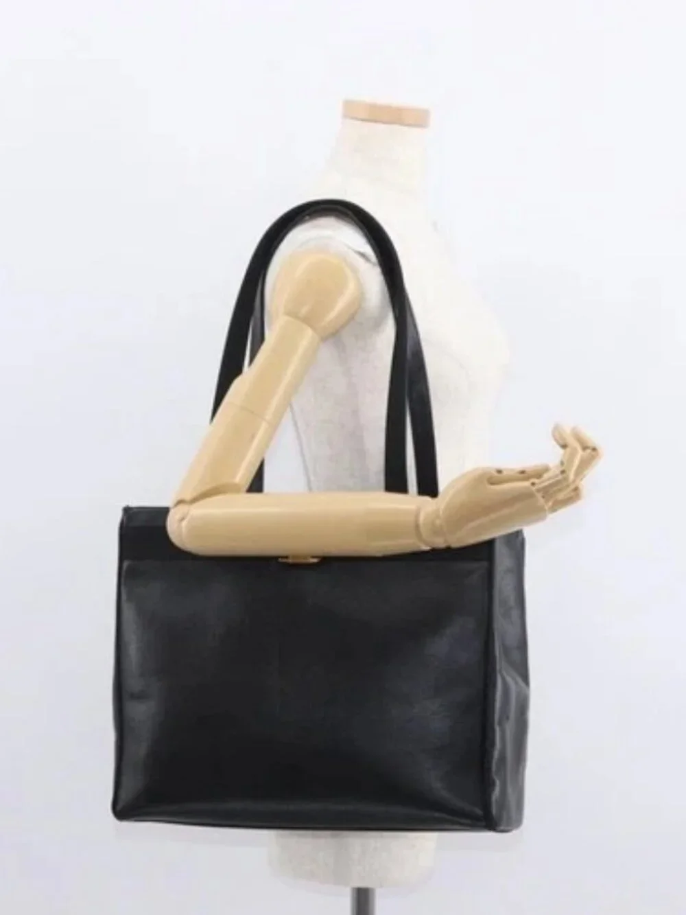 Salvatore Ferragamo Vala Tote Bag Leather Black Gold Auth BA7676
